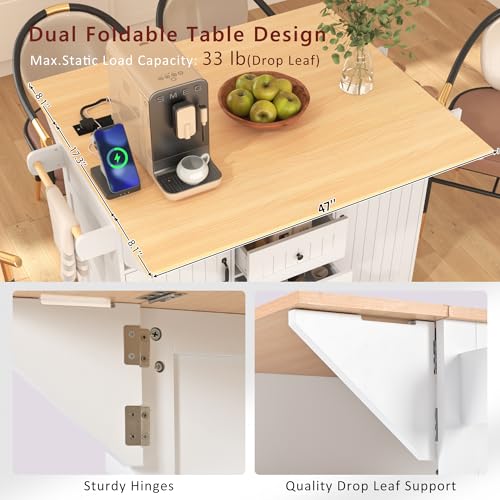 Foldable Kitchen Storage Island Cart with Drop Leaf Extensions and Wheels C5218