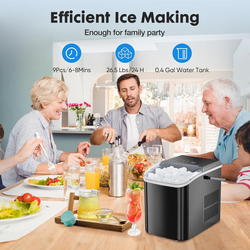 Ice Maker Countertop, Portable Mini Ice Machine, Self-Cleaning, 2 Ice Sizes, Black R709