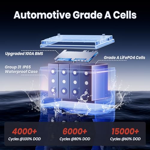 12V 100Ah LiFePO4 Marine Battery with Low-Temp Protection and 100A BMS J24276