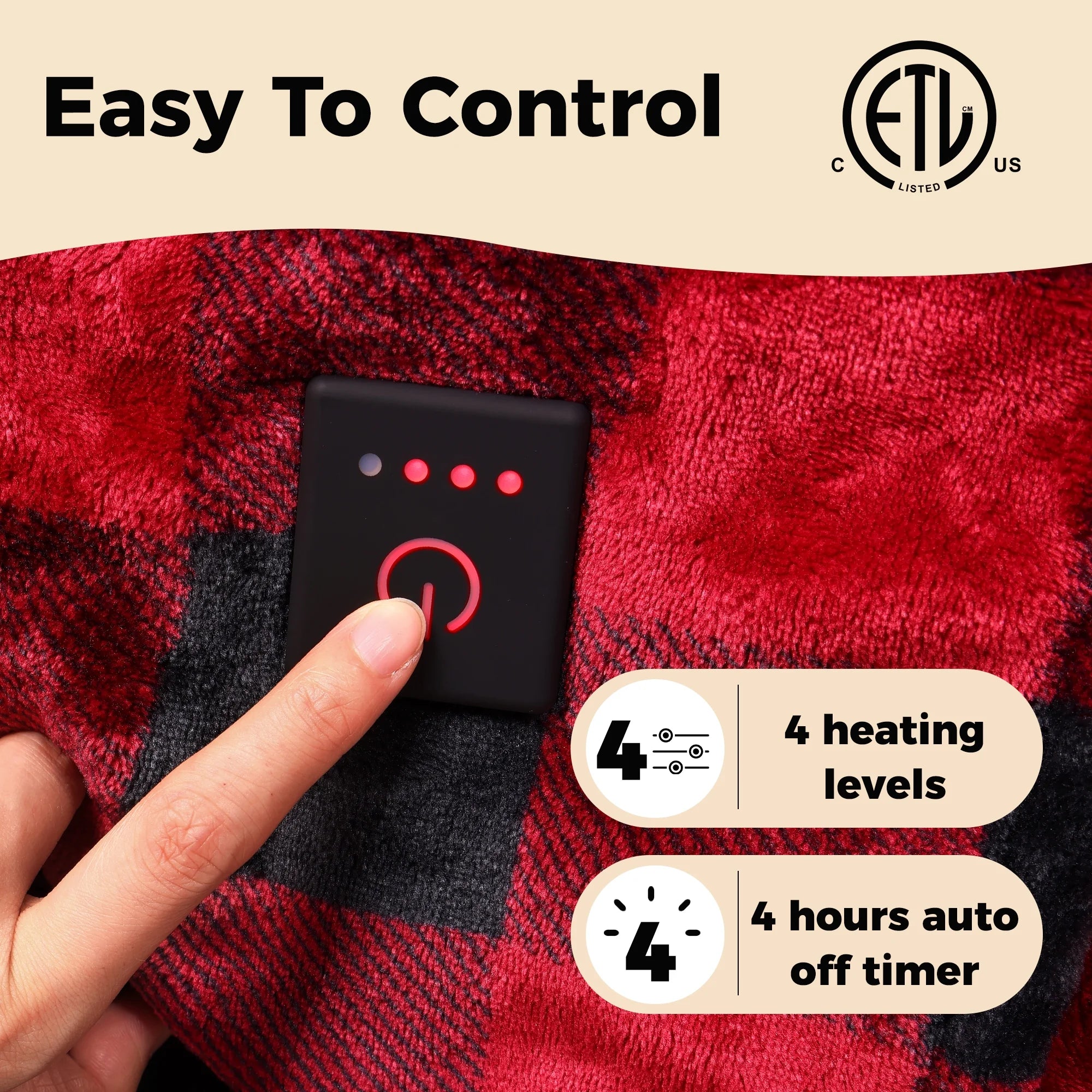Heated Throw Blanket with 4-Hour Auto Off, Machine Washable J30096