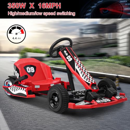 Electric Go Kart for Kids, 16 MPH Drift Kart with 350W Motor, 187LBS Capacity F51754