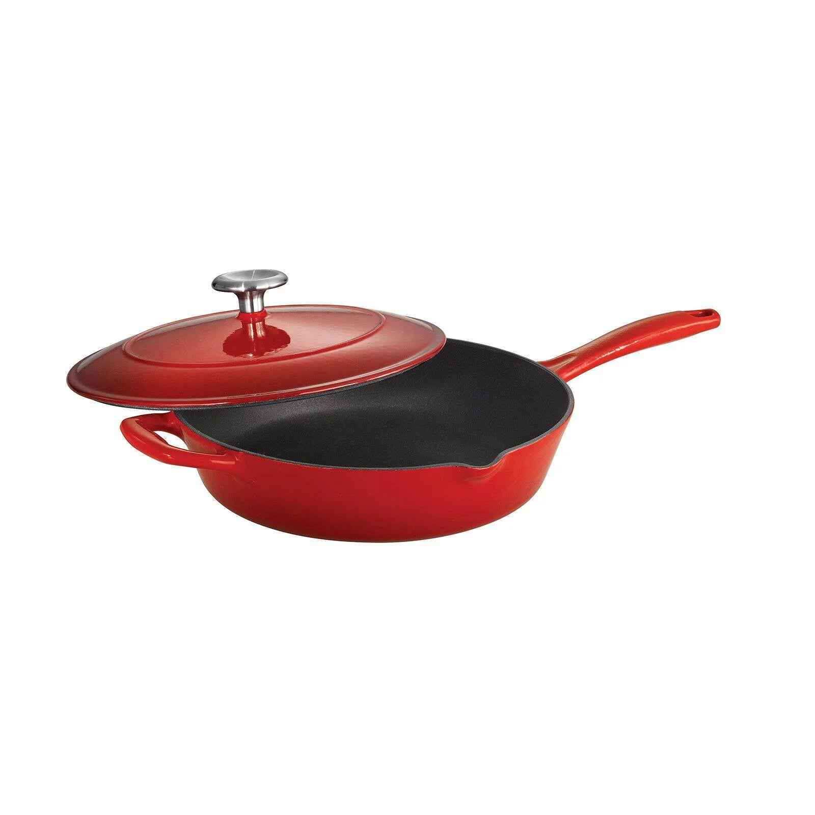Enameled Cast Iron Covered Skillet, Red L384