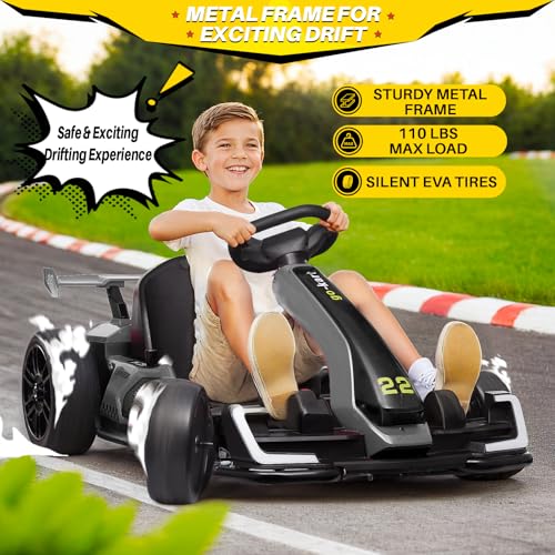 24V Kids Go Kart 300W Electric Drift Kart Outdoor Race Toy with 2X150W Motor, 7AH Battery K12878