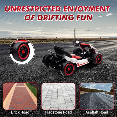 Electric Drift Kart for Kids with Adjustable Seat, LED Lights, 8.1 MPH W755255
