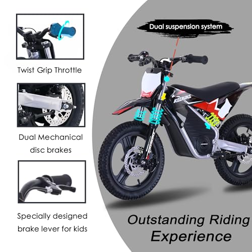 Electric Dirt Bike for Kids Aged 4-8, 350W Brushless Motor, 14'' Off-Road Tires, Blue Y255