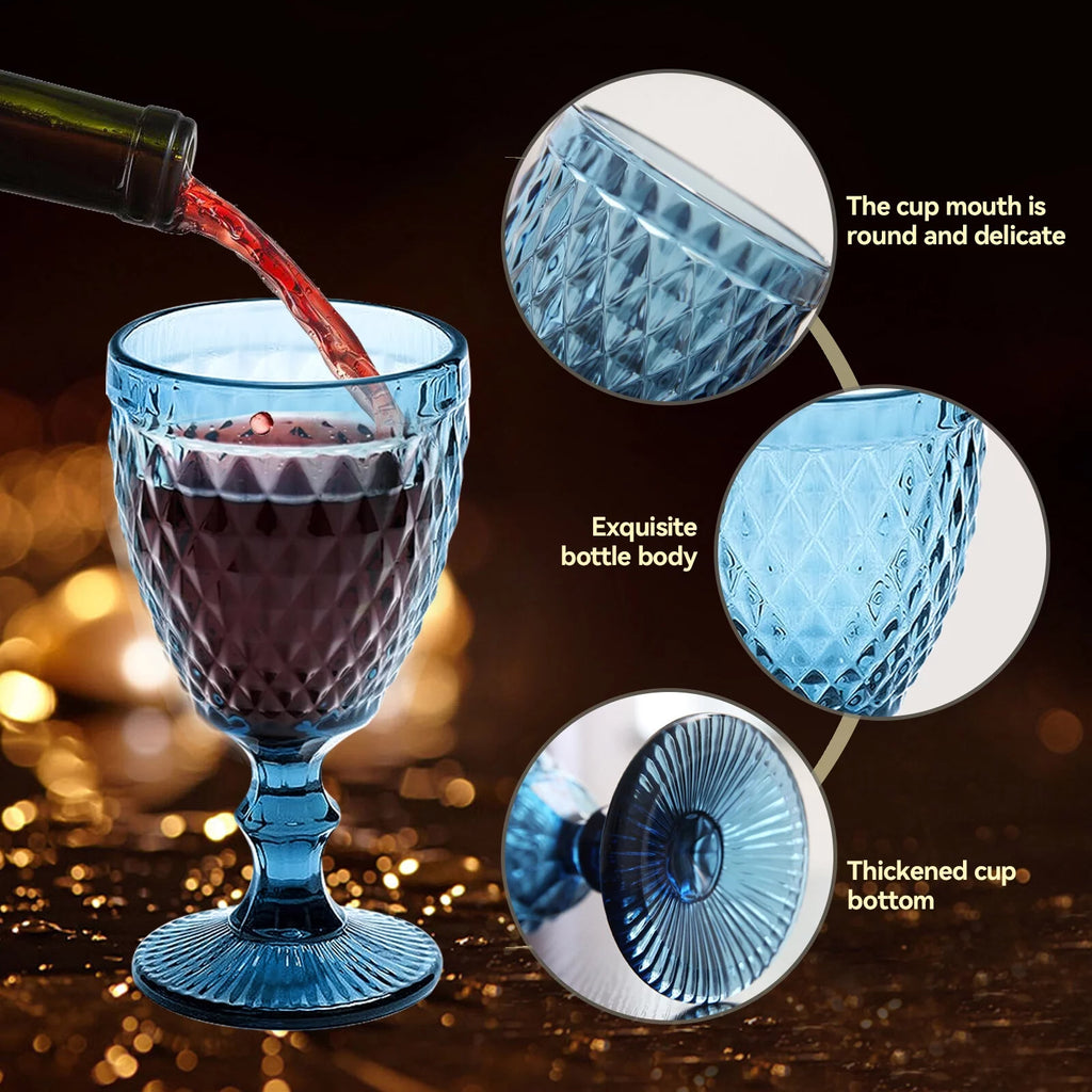 Embossed Retro Glass Goblet 8 oz for Wine and Beverage, Set of 6 J55086