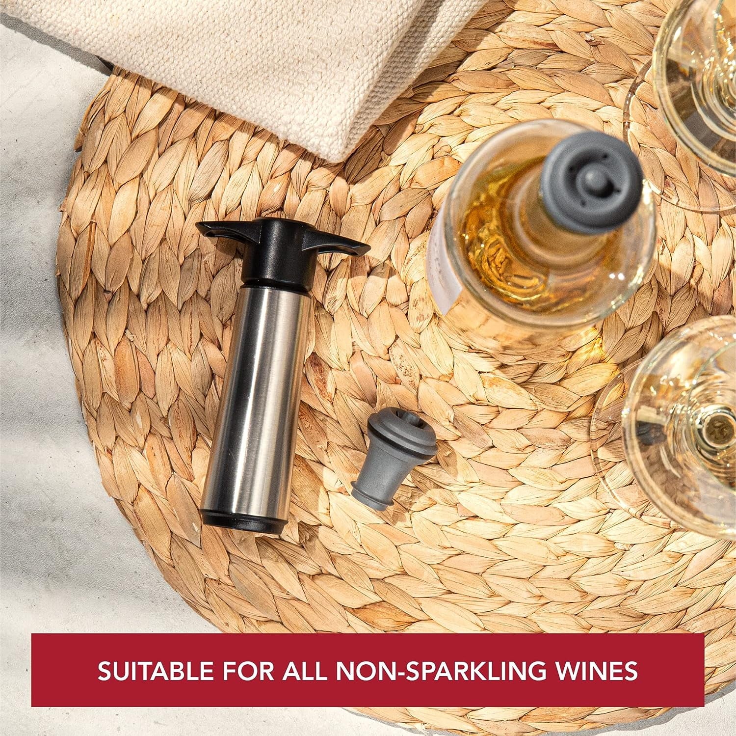 Wine Saver Pump with Vacuum Stoppers, Stainless Steel, Set of 4 E625
