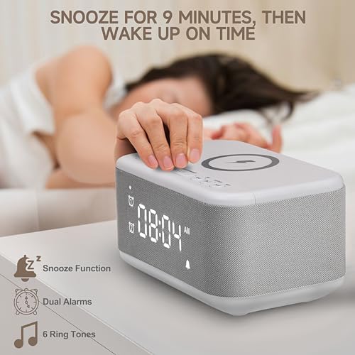 Wireless Charging Alarm Clock Speaker with Bluetooth, Dimmable Night Light K3994