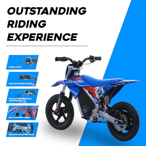 Electric Dirt Bike for Kids Aged 4-8, 350W Brushless Motor, 14'' Off-Road Tires, Blue Y255