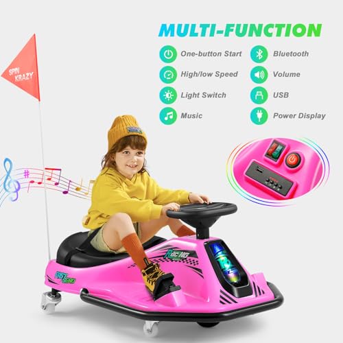 24V Electric Drifting Go Kart for Kids with Rotating Wheels, Pink D311017