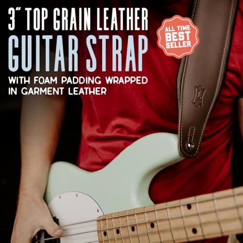 3" Wide Leather Guitar Strap with Foam Padding, Black O895