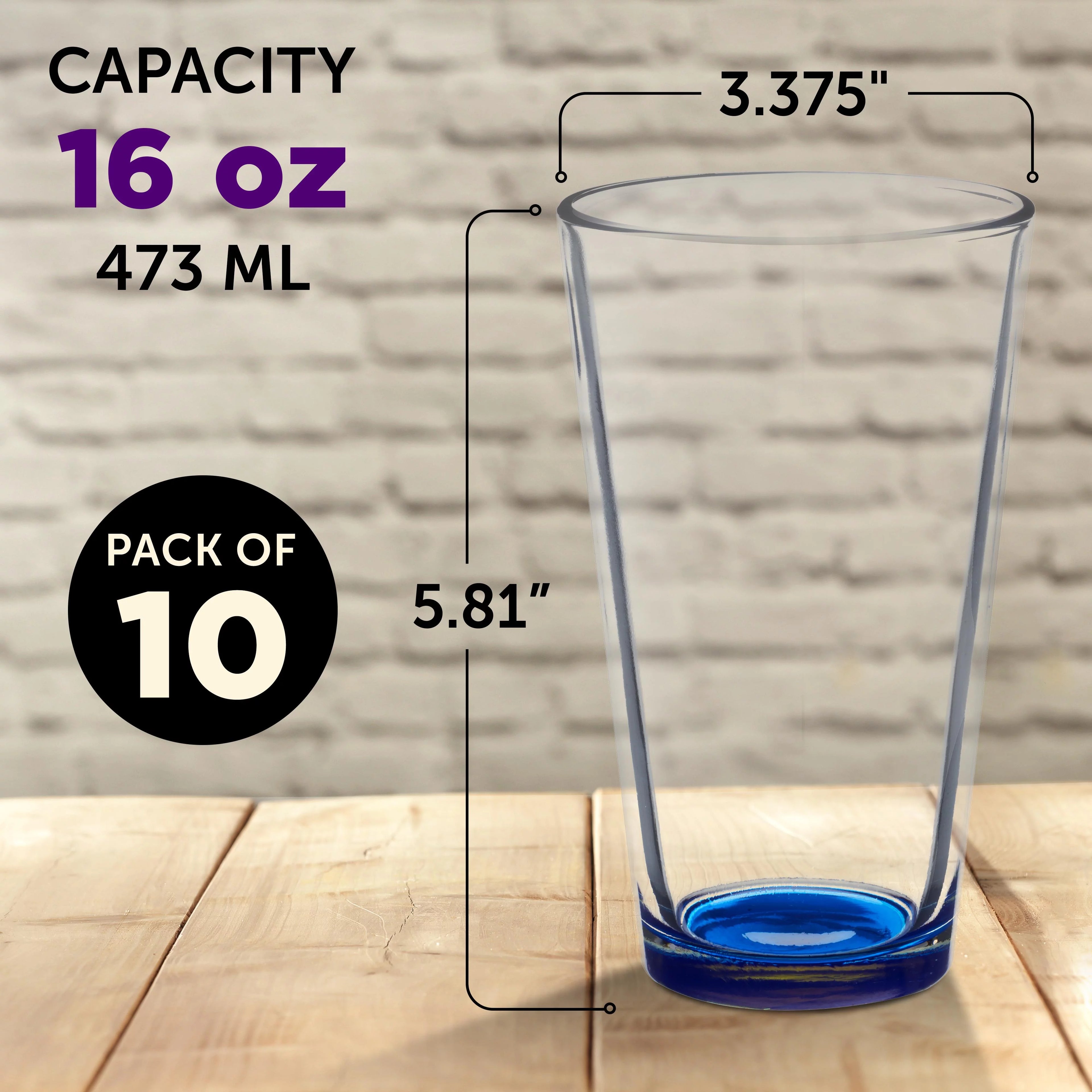 Heavy Duty Beer Pint Glasses 16 oz Set of 10, Restaurant Glassware for Cocktails F787648