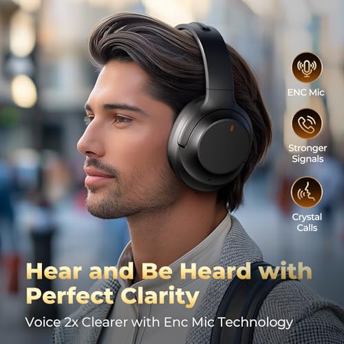 Wireless Bluetooth Over Ear Headphones with Active Noise Cancelling, HiFi Stereo, Black G617