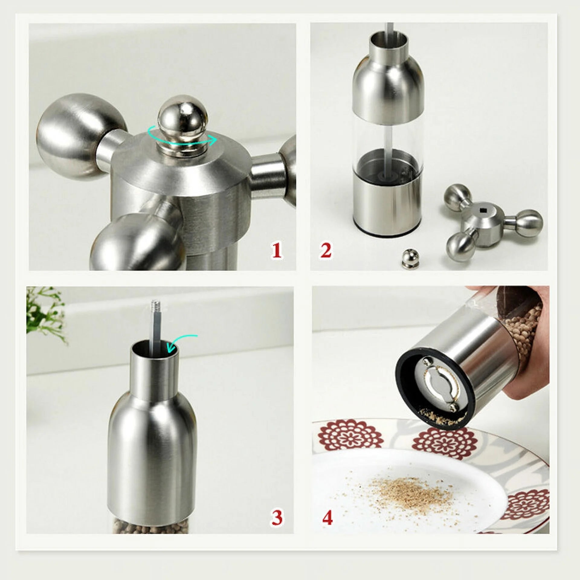 Salt Pepper Spice Sauce Grinder Stainless Steel Mill D427