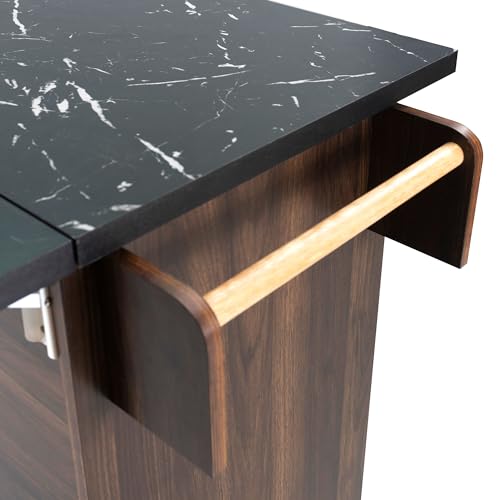 Farmhouse Kitchen Island with Drop Leaf, Barn Door and Power Outlet C3058