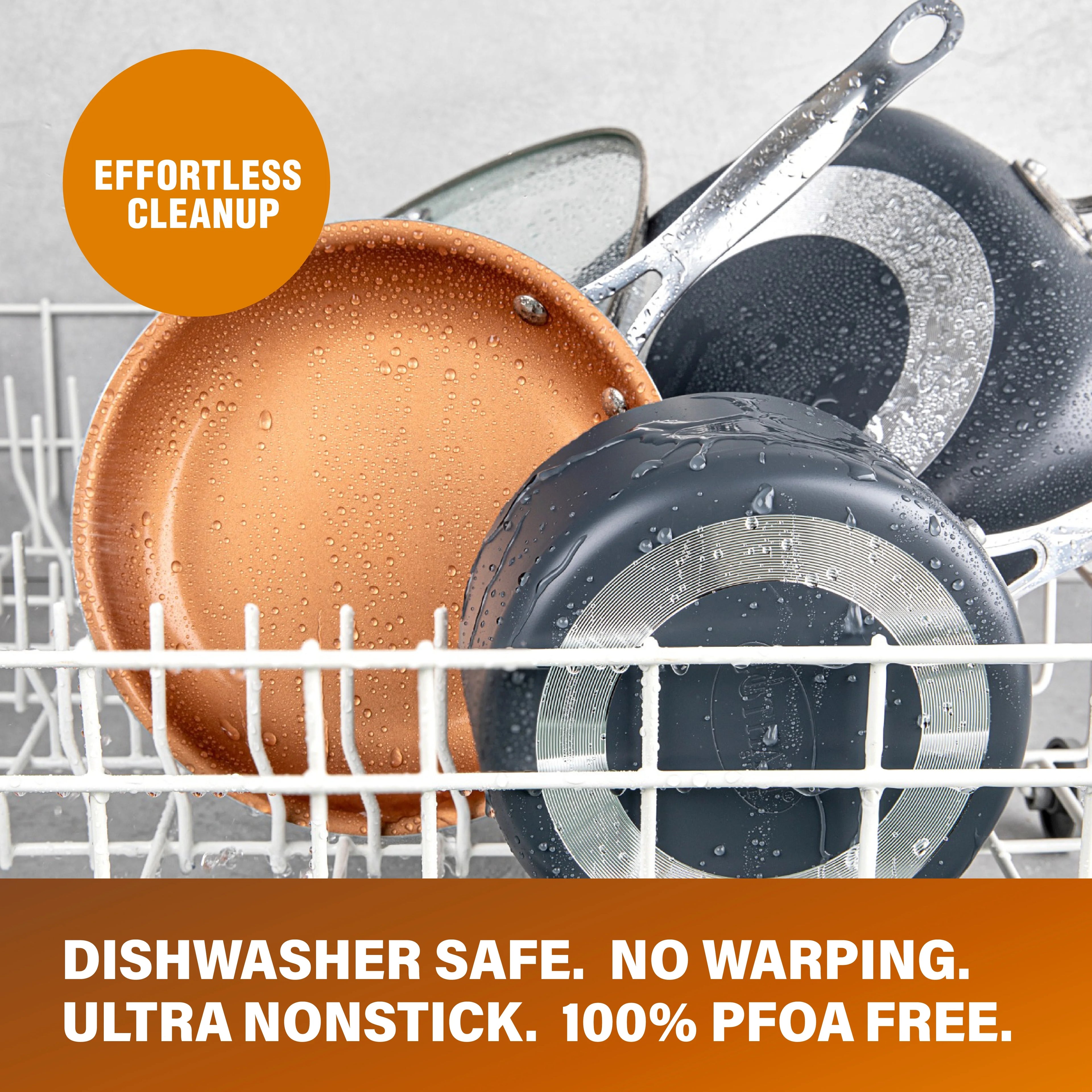 6 Qt Nonstick Copper Deep Square Casserole Pan & Stock Pot 4 Piece Set with Frying Basket and Steamer Tray I80644