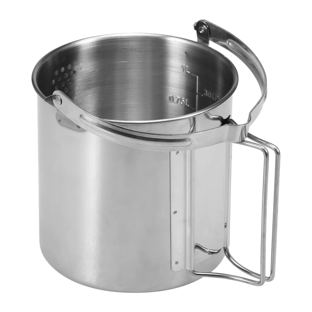 Stainless Steel Cooking Kettle Portable Camping Pot with Foldable Handle J22915