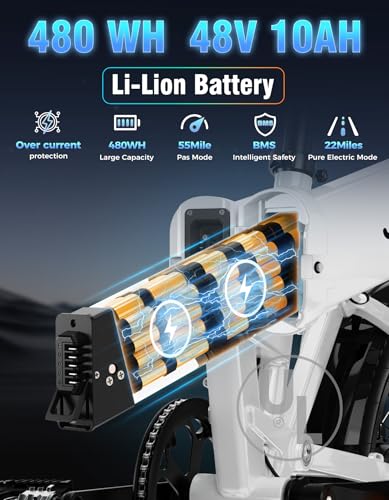 Folding Electric Bike for Adults, 1200W Peak Motor, 28MPH Max Speed, 48V 10AH Removable Battery, 20" Fat Tire M14323