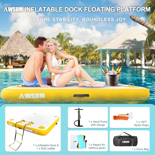 Inflatable Floating Dock Platform with Non-Slip Surface for Pool Beach Ocean B86969