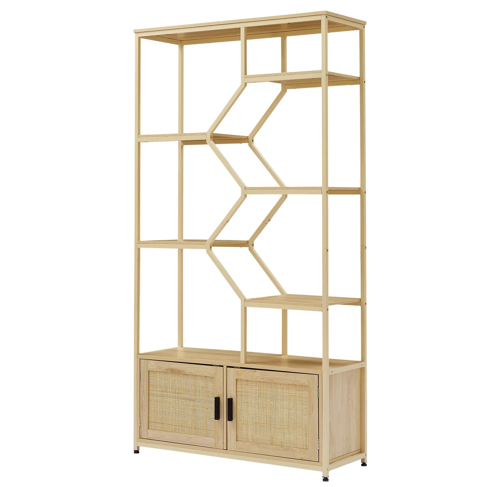 Rattan Bookshelf 7 Tiers with Storage Cabinet and Doors N66680