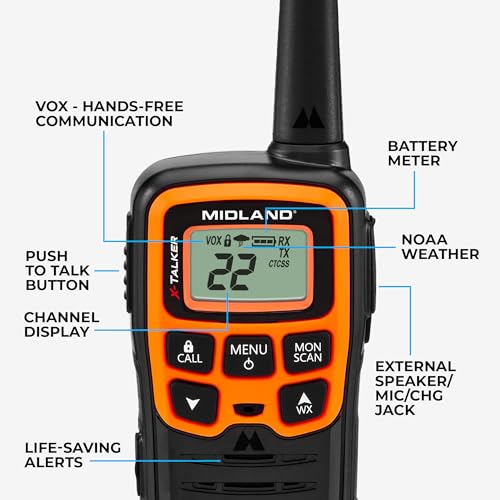 Spotting and Recovery Walkie-Talkie Long Range FRS Two Way Radio for Kids Caravanning with NOAA Weather Alert, 2 Pack U6300