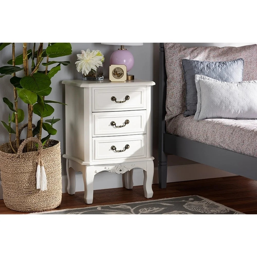 French Country 3-Drawer Wood Nightstand E47452