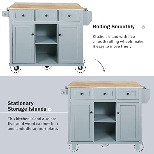 Large Kitchen Island with Drop Leaf, Rolling Cart, Power Outlet and Storage A3211
