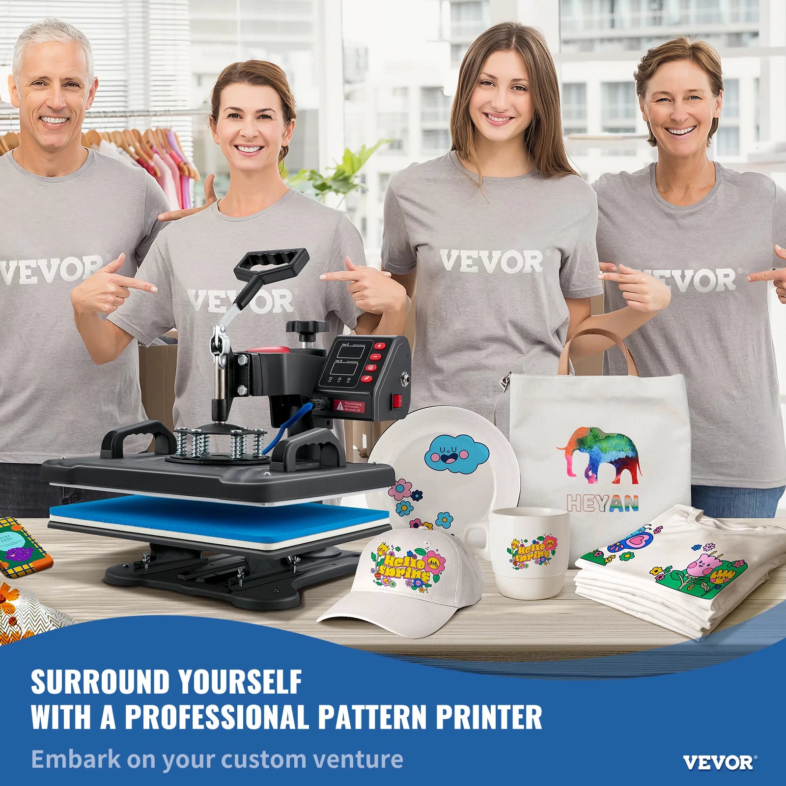 Heat Press Machine, 12x15 inch, 5-in-1 Clamshell Sublimation Transfer Printer E7998
