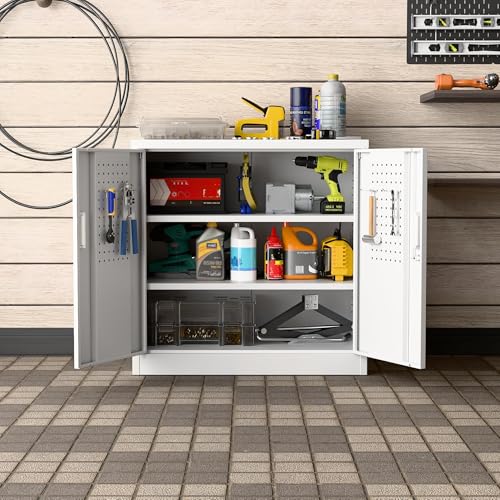 Garage Storage Cabinet with Wheels, 72" H, 2 Doors, 4 Adjustable Shelves, Black R4307