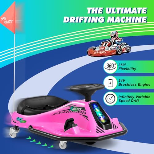 24V Electric Drifting Go Kart for Kids with Rotating Wheels, Pink D311017