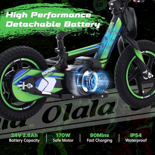 Electric Dirt Bike for Kids Aged 3-6, 170W Motor, 24V Battery, 12IN Tires J8048