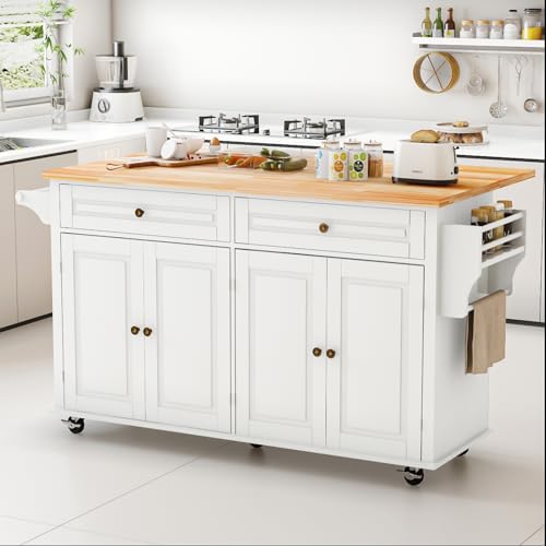 Movable Kitchen Island with Drop Leaf and Power Outlet Y932