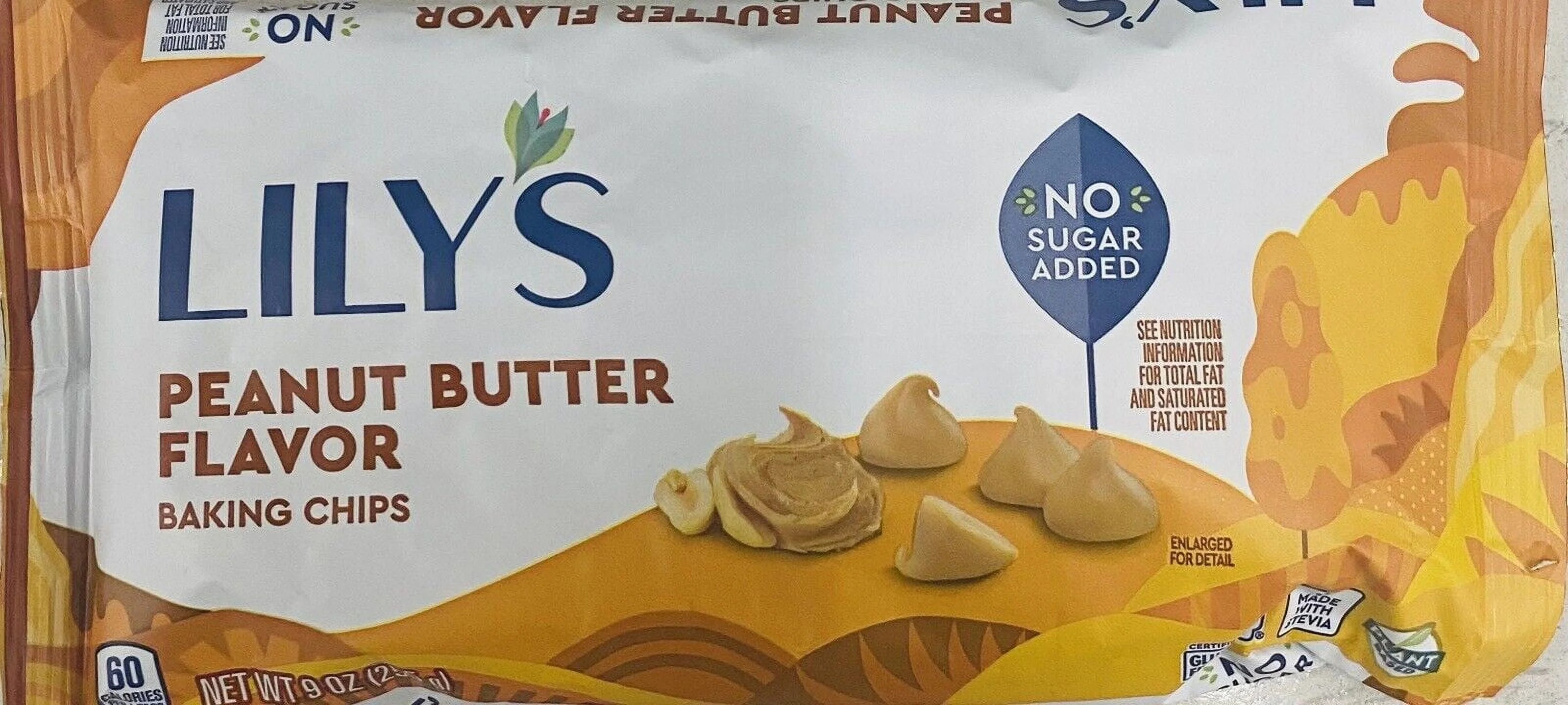 LILYS PEANUT BUTTER FLAVOR Baking Morsel Chips 9 oz Bag NO SUGAR ADDED