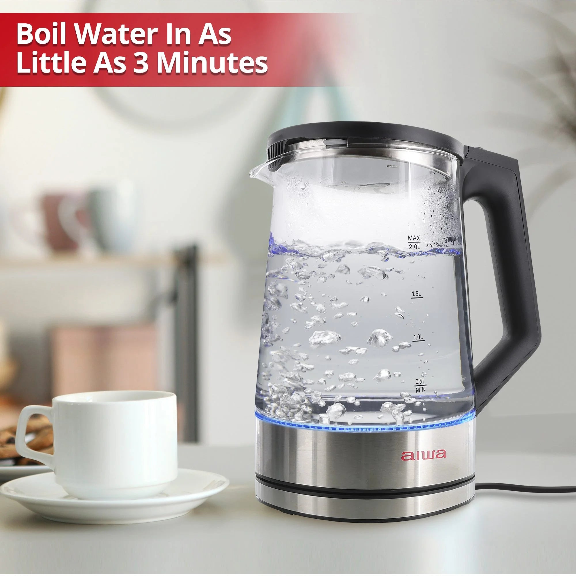 Electric Black Tea Kettle 8.4 Cups with Blue Indicator Lights M9229