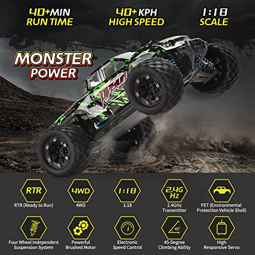 1:18 Scale All Terrain RC Car, 4WD Off Road Monster Truck with 2 Rechargeable Batteries H289
