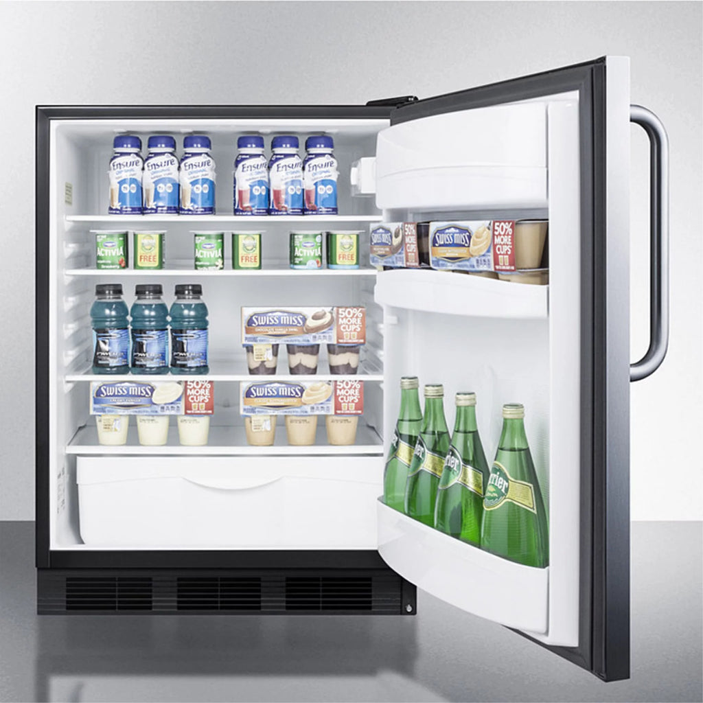 Freestanding all-refrigerator with stainless steel door, auto defrost, black cabinet N2055