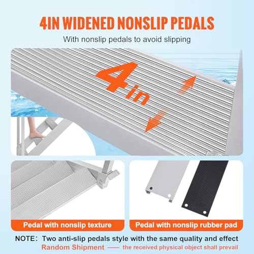 Dock Stairs Ladder 4 Step, Aluminum Adjustable Height, Non-Slip Pedals C142230