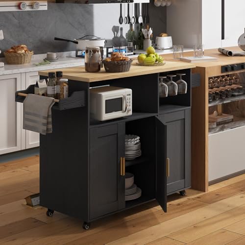 Rolling Kitchen Island Cart with Drop Leaf Countertop and Storage S311
