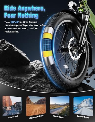 Folding Electric Bike for Adults, 1200W Peak Motor, 28MPH Max Speed, 48V 10AH Removable Battery, 20" Fat Tire M14323