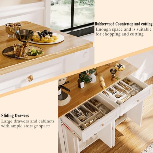 Movable Kitchen Island with Drop Leaf and Power Outlet Y932