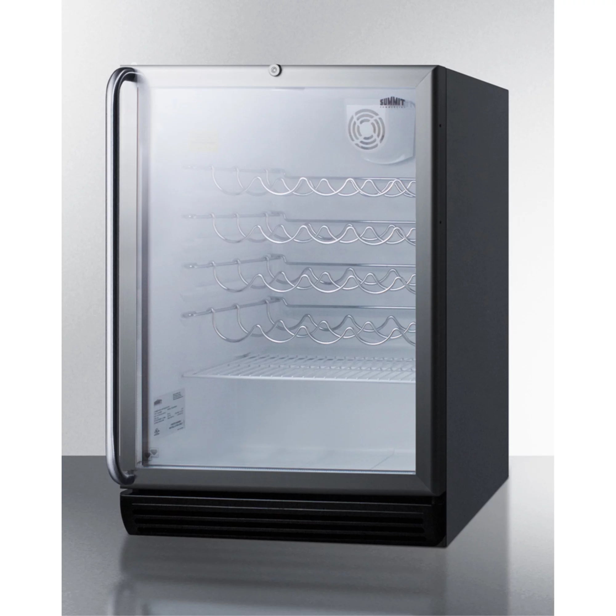 Wine cellar with glass door, black cabinet, freestanding S219