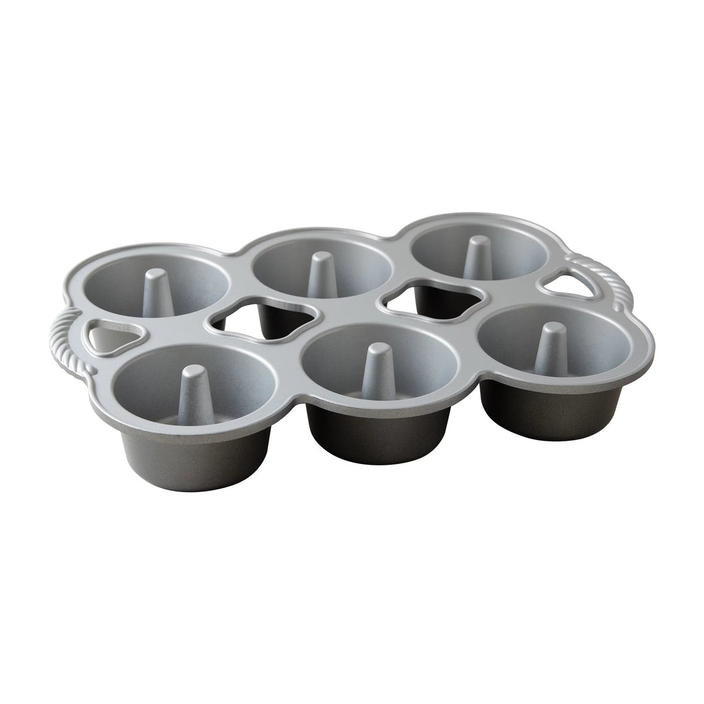 Nordic Ware Mini Angel Food Cakes, 6 Cavity Nonstick Cast Aluminum, Gray, 14.3" x 9.6" x 2.1"