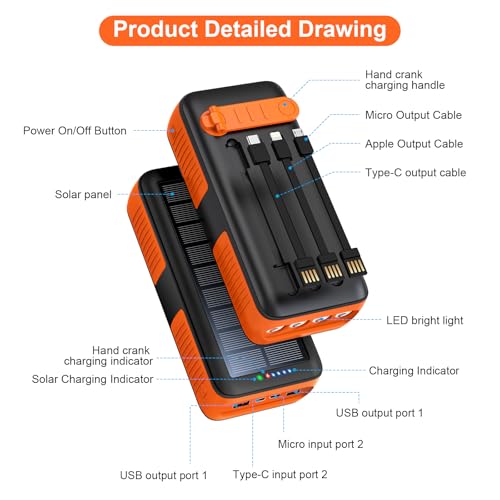 Solar Charger Power Bank 63200mAh Portable Dual Outputs Flashlight K2447