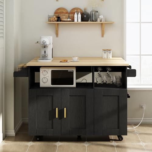 Rolling Kitchen Island Cart with Drop Leaf Countertop and Storage S311