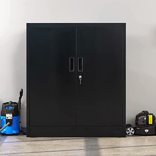 Locking Metal Storage Cabinet with Shelves and Doors, Black I112889
