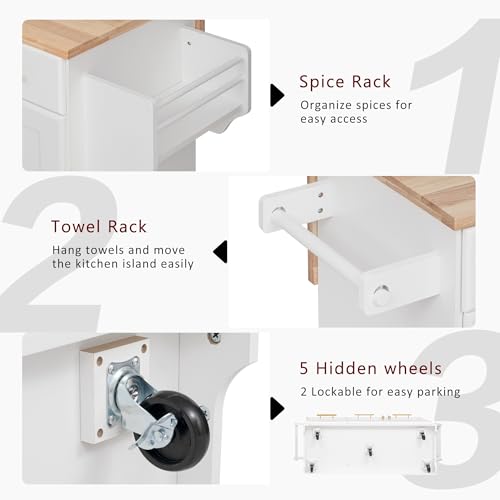 Farmhouse Kitchen Island with Drop Leaf, Barn Door and Power Outlet C3058