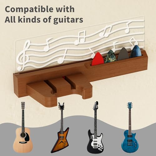 Guitar Wall Mount Stand with LED Lights, Solid Wood & Acrylic, USB-Powered F283