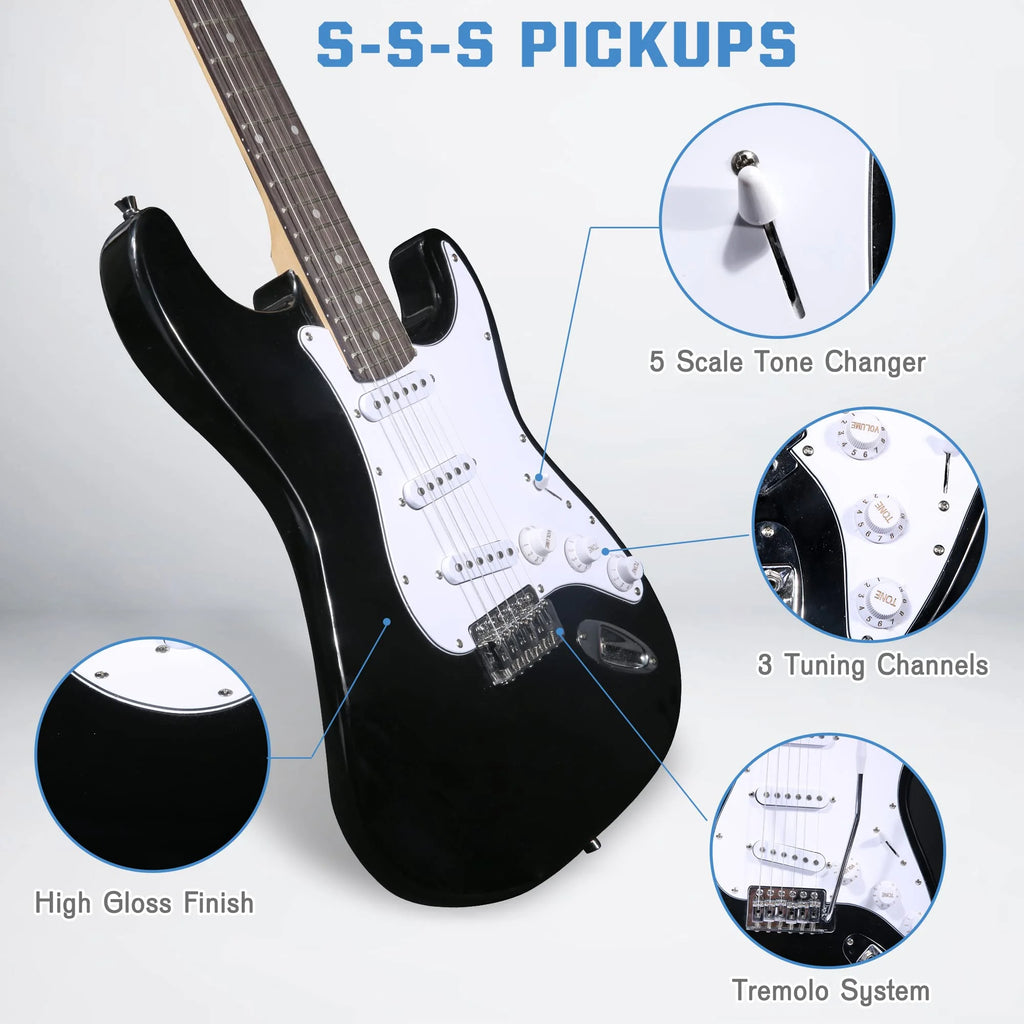 39 Inch Electric Guitar Starter Kit for Beginners with Amplifier and Accessories Q385045