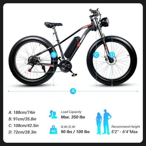 Electric Bike for Adults, 26" Fat Tire, 500W, 25 MPH U9811