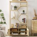YISUYA Rattan Bookshelf 7 Tiers Bookcases Storage Rack, Rattan Bookshelf with Storage Cabinet, 7 Tiers Bookcases Storage Shelf with Doors, Stylish Bohemian Furniture, for Living Room Home Office